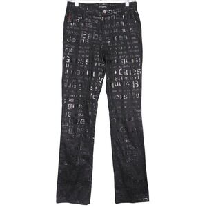 Guess Jeans Womens Size 27 Black Glossy Spell Out Straight Leg Mid Rise Y2K Vtg